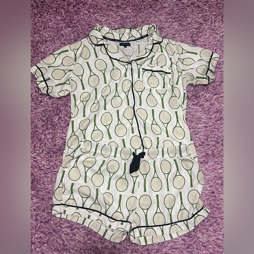 Katie Kime Green Tennis Pattern Pajama Set